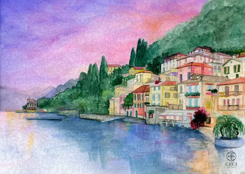 Mosaic Puzzles Ceci New York Evenings in Lake Como puzzle lemn 500 piese romantic