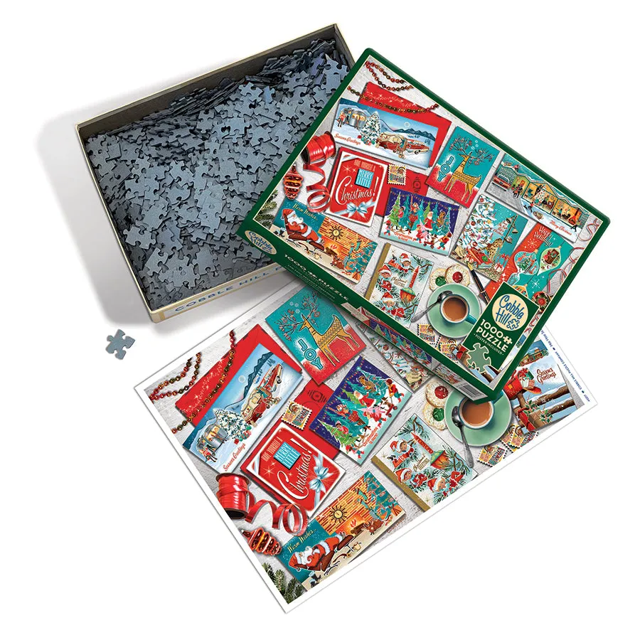 Cobble Hill Mid Mod Season's Greetings puzzle 1000 retro