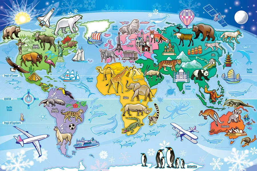 Cobble Hill Map of the World puzzle podea 35 piese