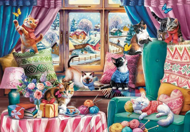 Mosaic Puzzles Cozy Kittens puzzle lemn 100 piese cu pisici