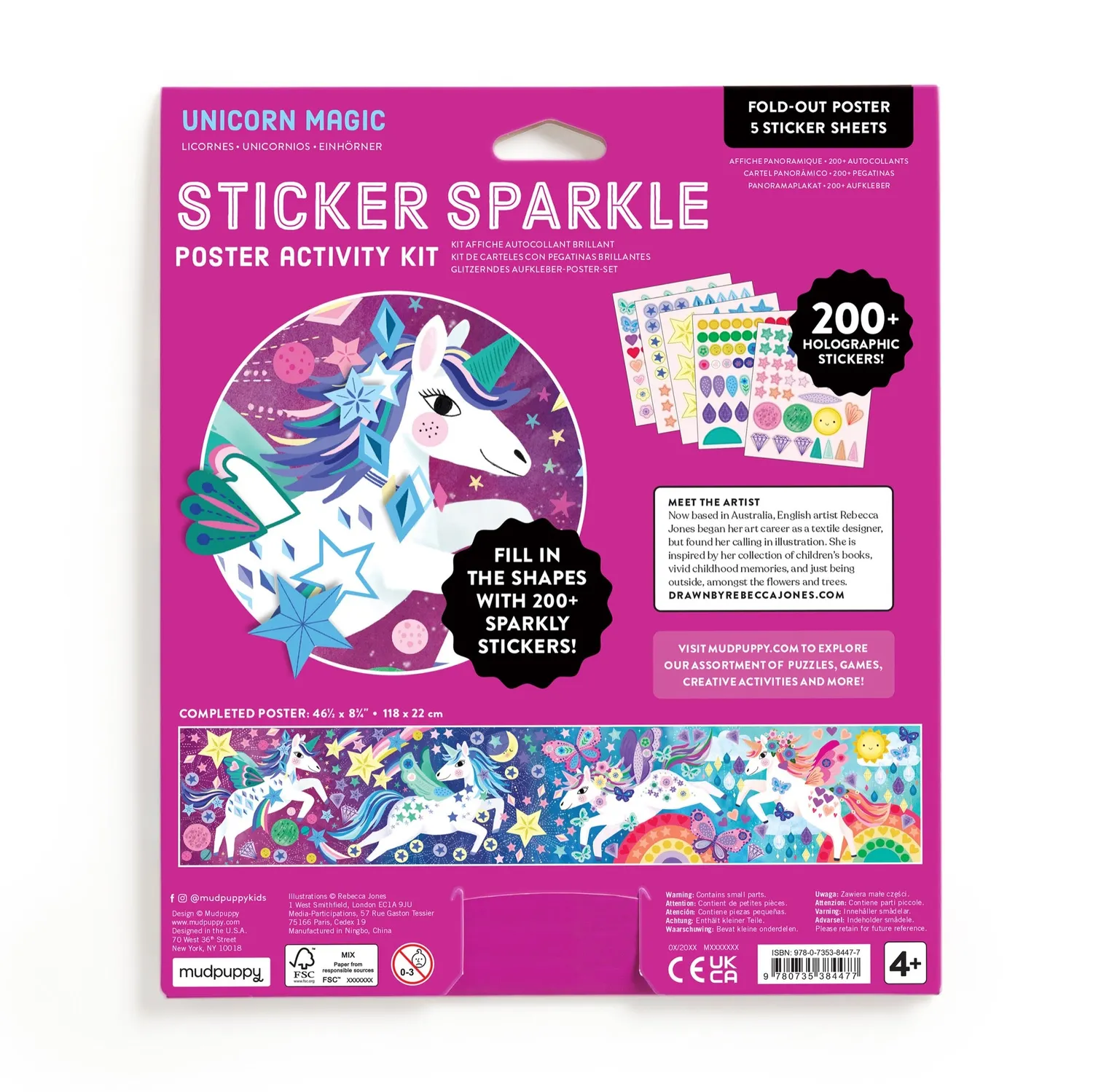 Mudpuppy Unicorn Magic poster cu stickere sclipici