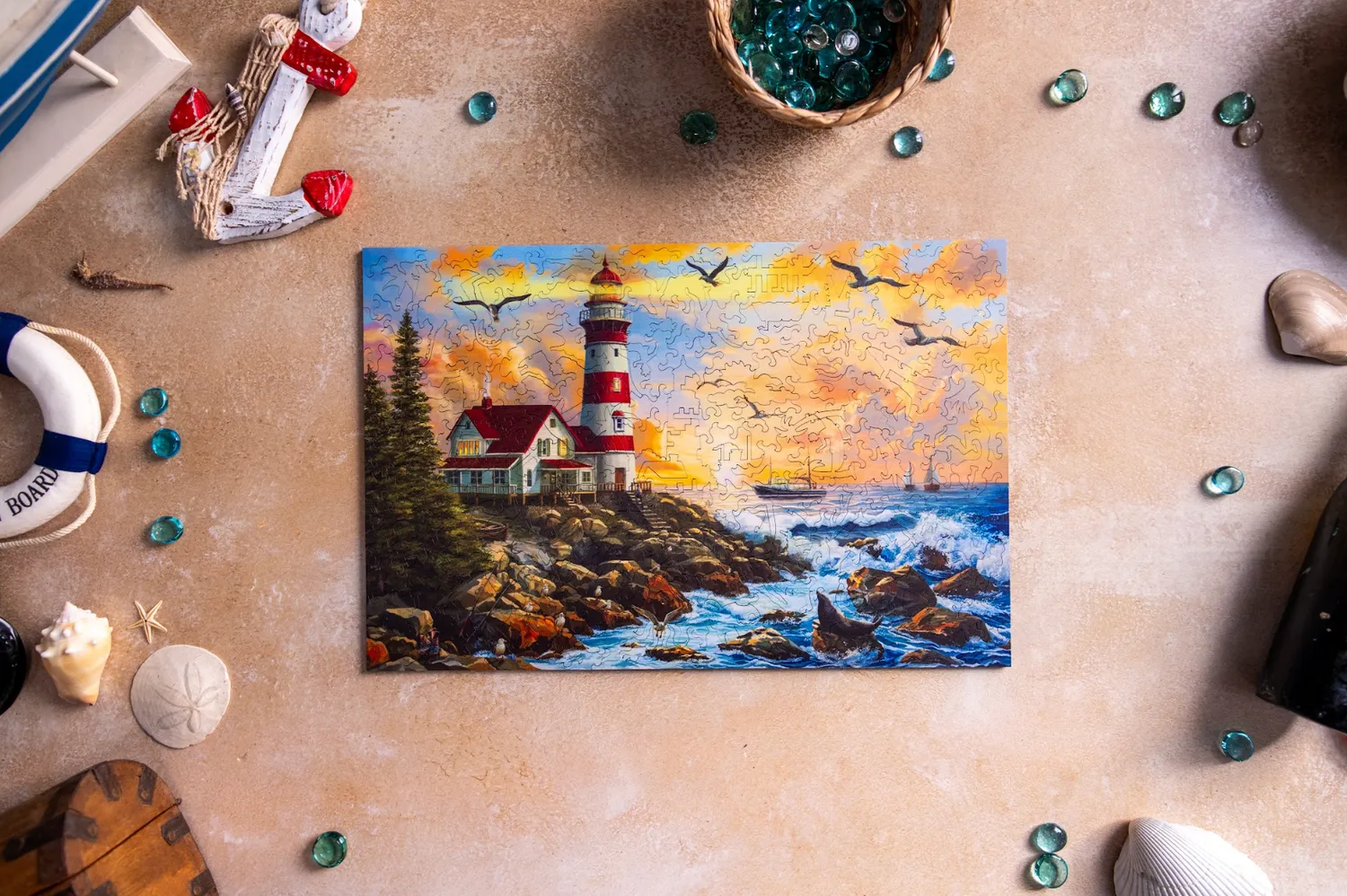 Mosaic Northern Lighthouse puzzle lemn 50 piese far