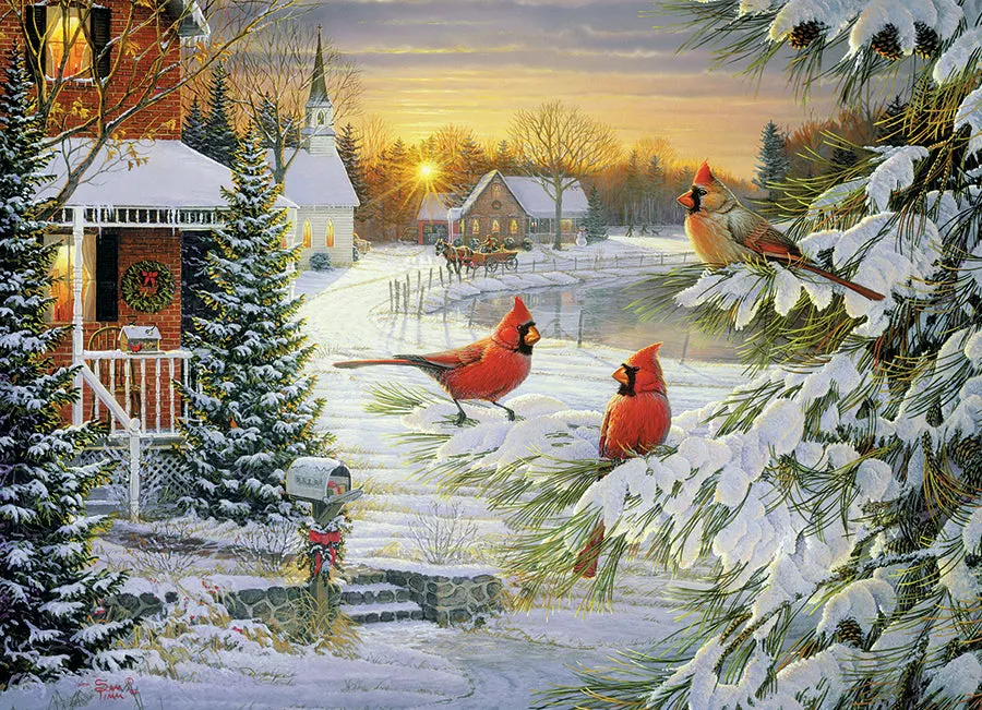 Cobble Hill Sunset Cardinals puzzle 1000 piese iarnă