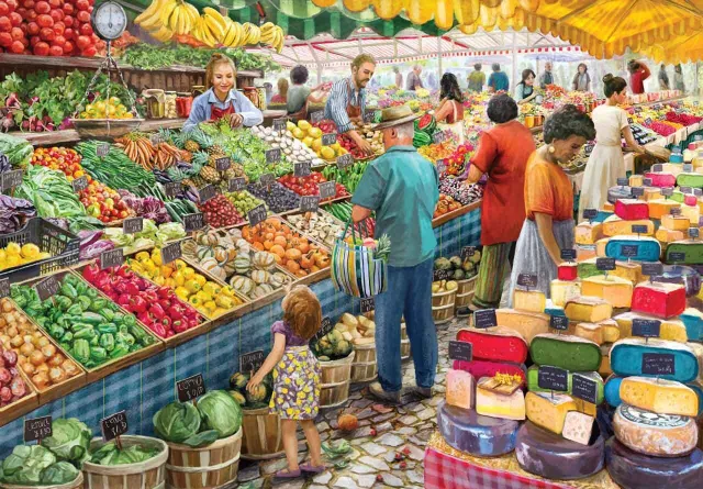 Mosaic Puzzles Busy Day at Farmer's Market puzzle 50 piese colorat