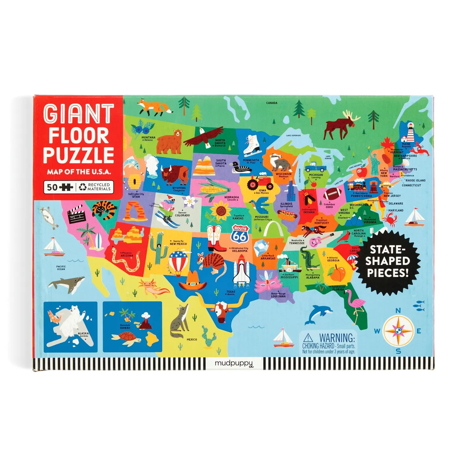 Mudpuppy Map of the U.S.A. puzzle podea 50 piese 51x76 cm