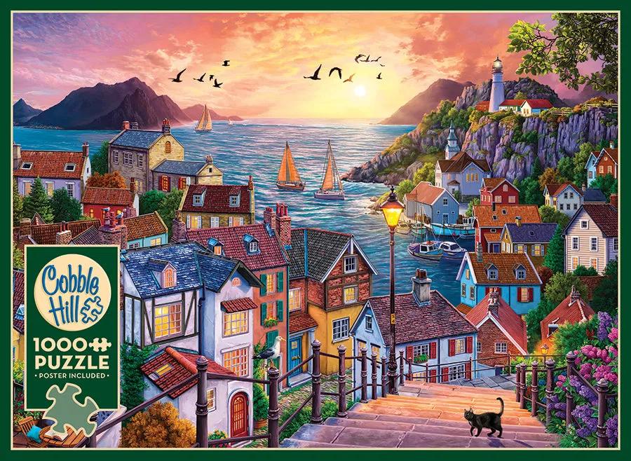 Cobble Hill Coastal Town at Sunset puzzle 1000 piese apus