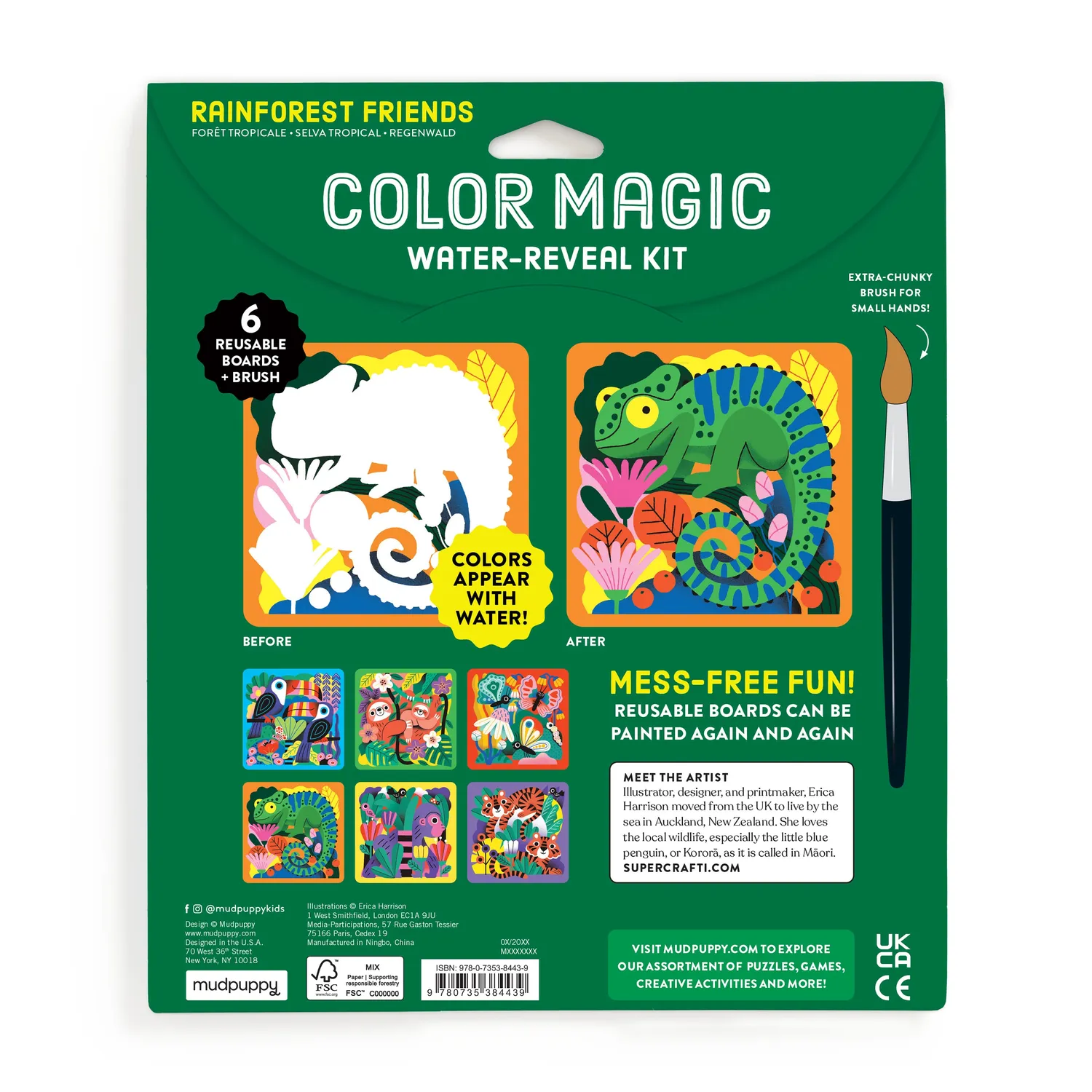 Mudpuppy Rainforest Friends kit acuarela water-reveal