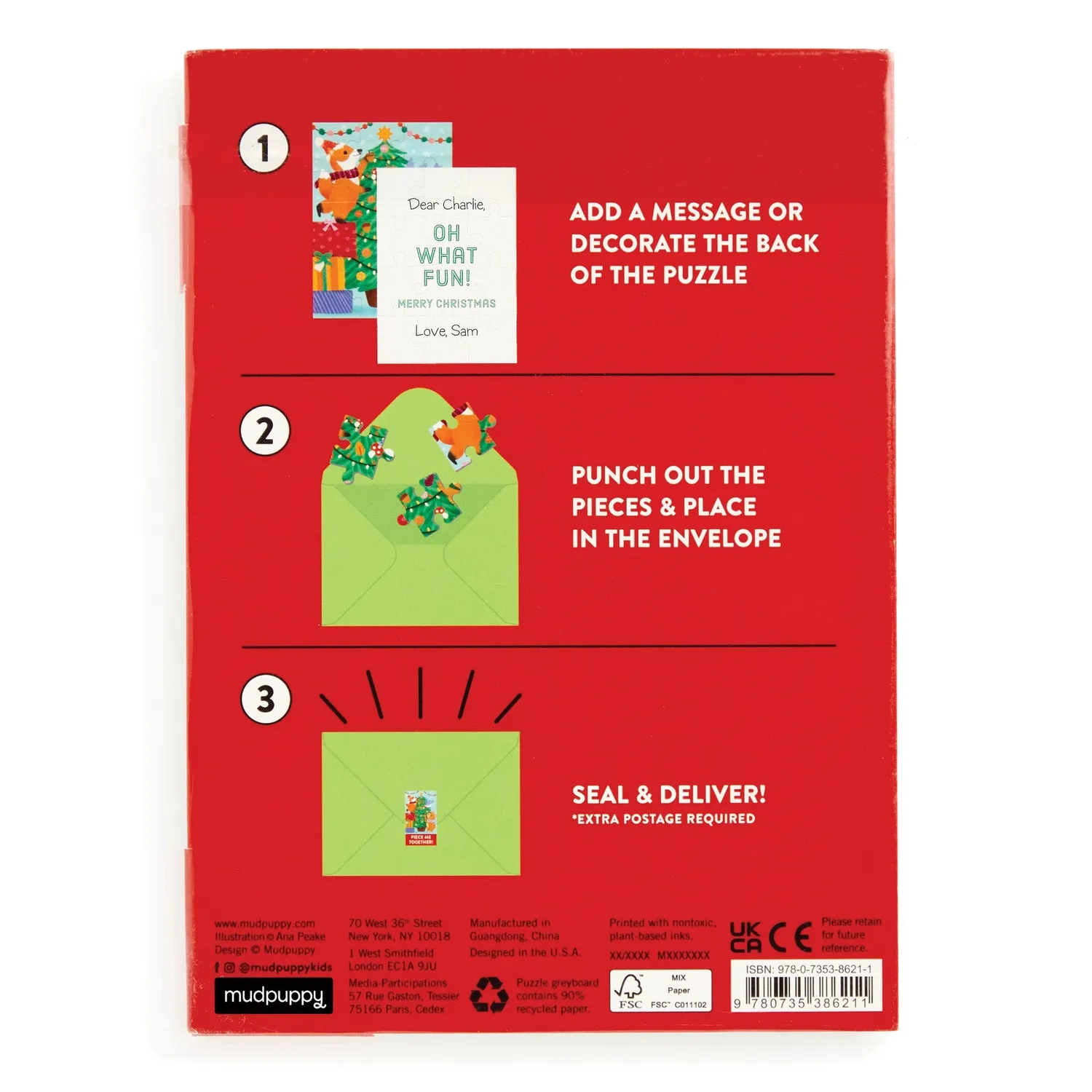 Mudpuppy Christmas Critters felicitare puzzle 12 piese animale
