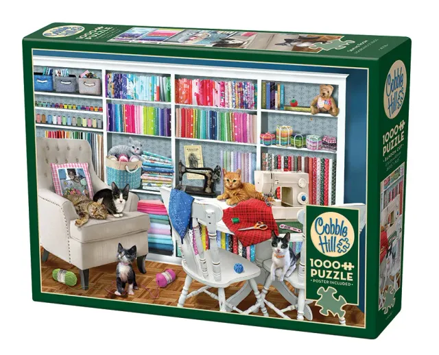 Cobble Hill Sewing Room puzzle 1000 piese cu pisici