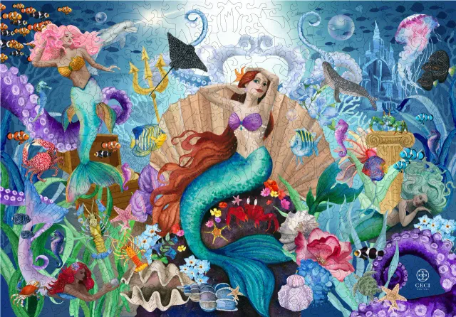 Mosaic Puzzles The Little Mermaid puzzle din lemn 50 piese copii colorat