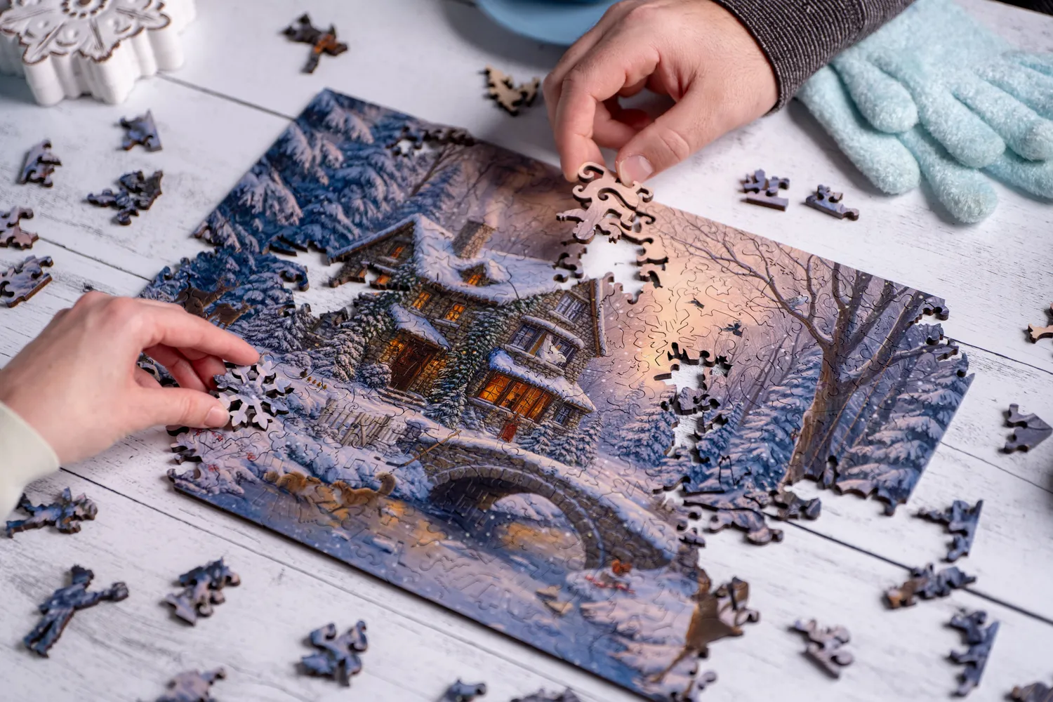 Mosaic Puzzles Woodland Winter Refuge puzzle lemn 1000 piese