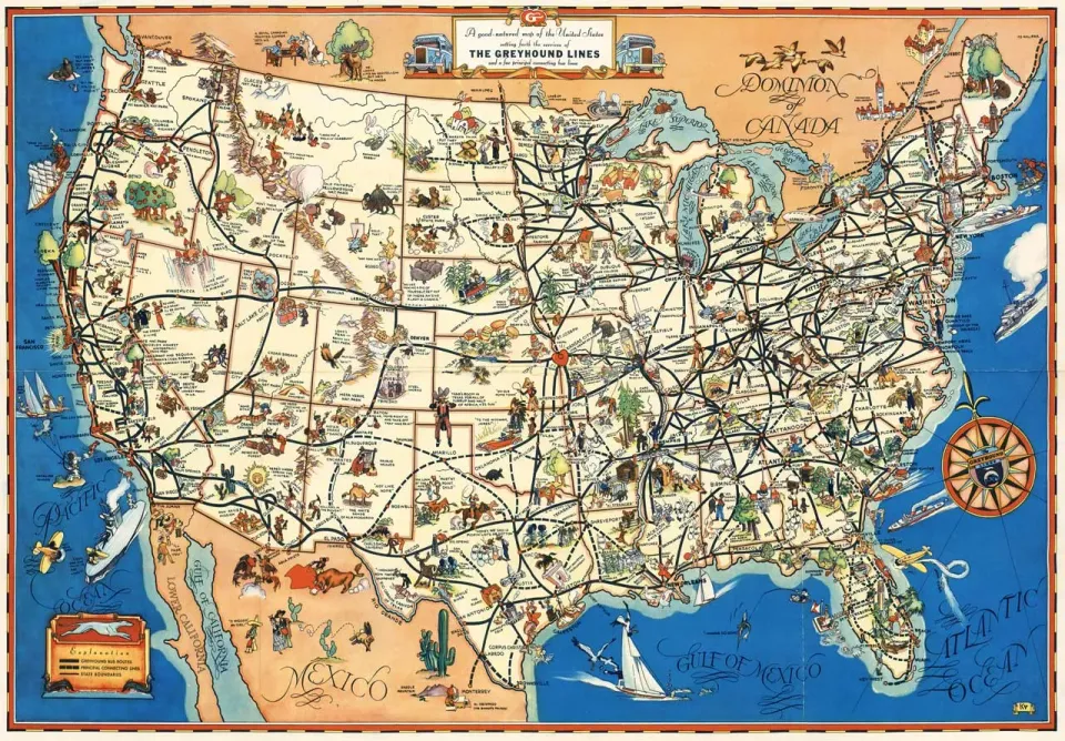 Mosaic Puzzles Map of Greyhound Lines puzzle 250 piese harta