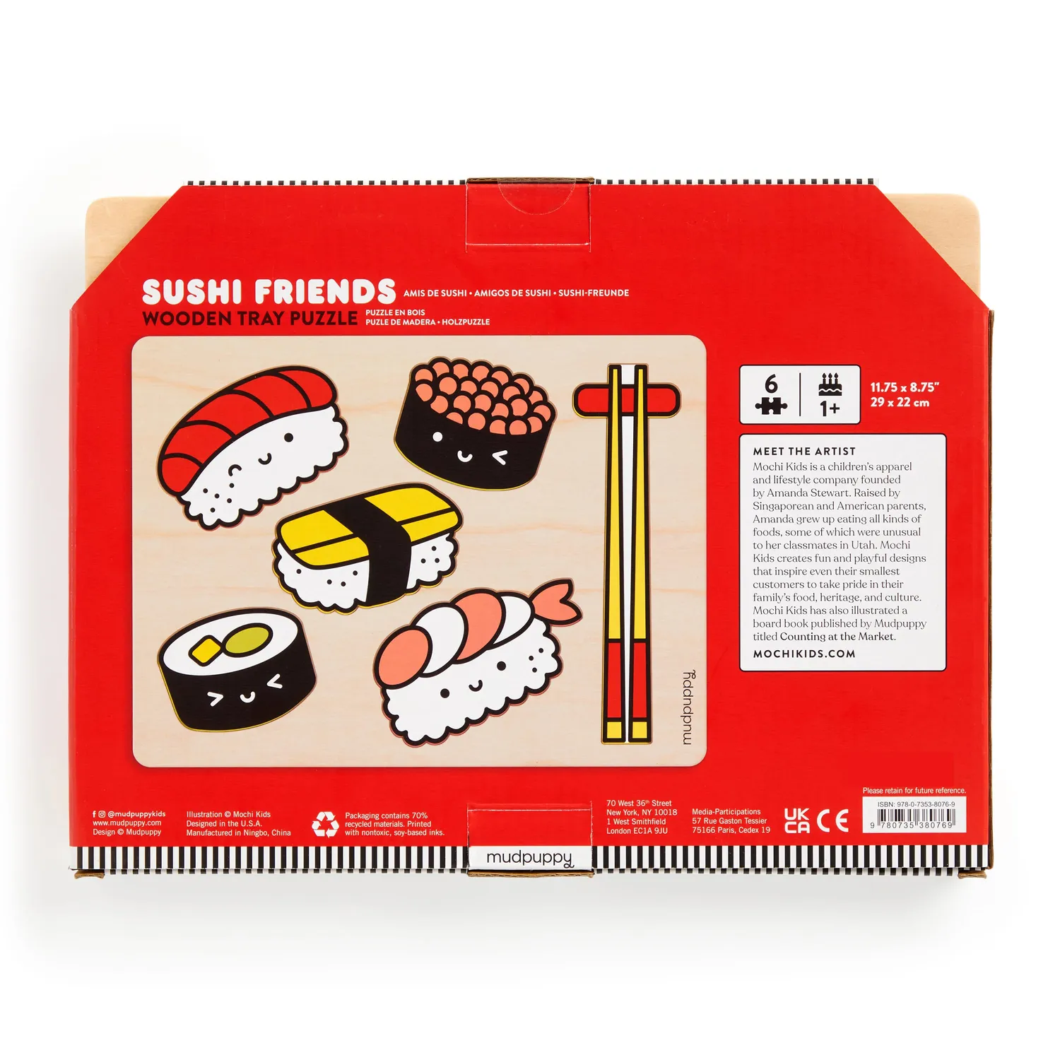 Mudpuppy Sushi Friends puzzle lemn 8 piese tava