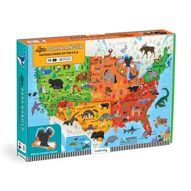 Mudpuppy Little Park Ranger puzzle 70 piese harta SUA 59x42 cm
