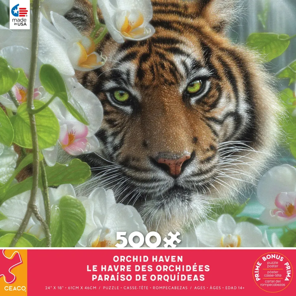 Ceaco Orchid Haven puzzle 500 piese tigru