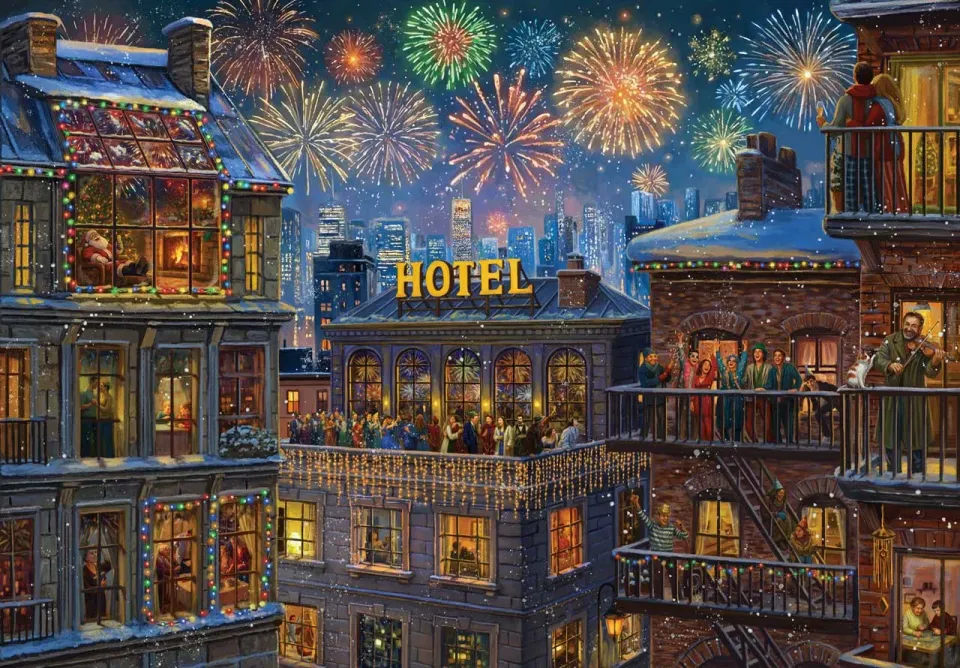 Mosaic Puzzles Balconies at Midnight puzzle lemn 50 piese lumini