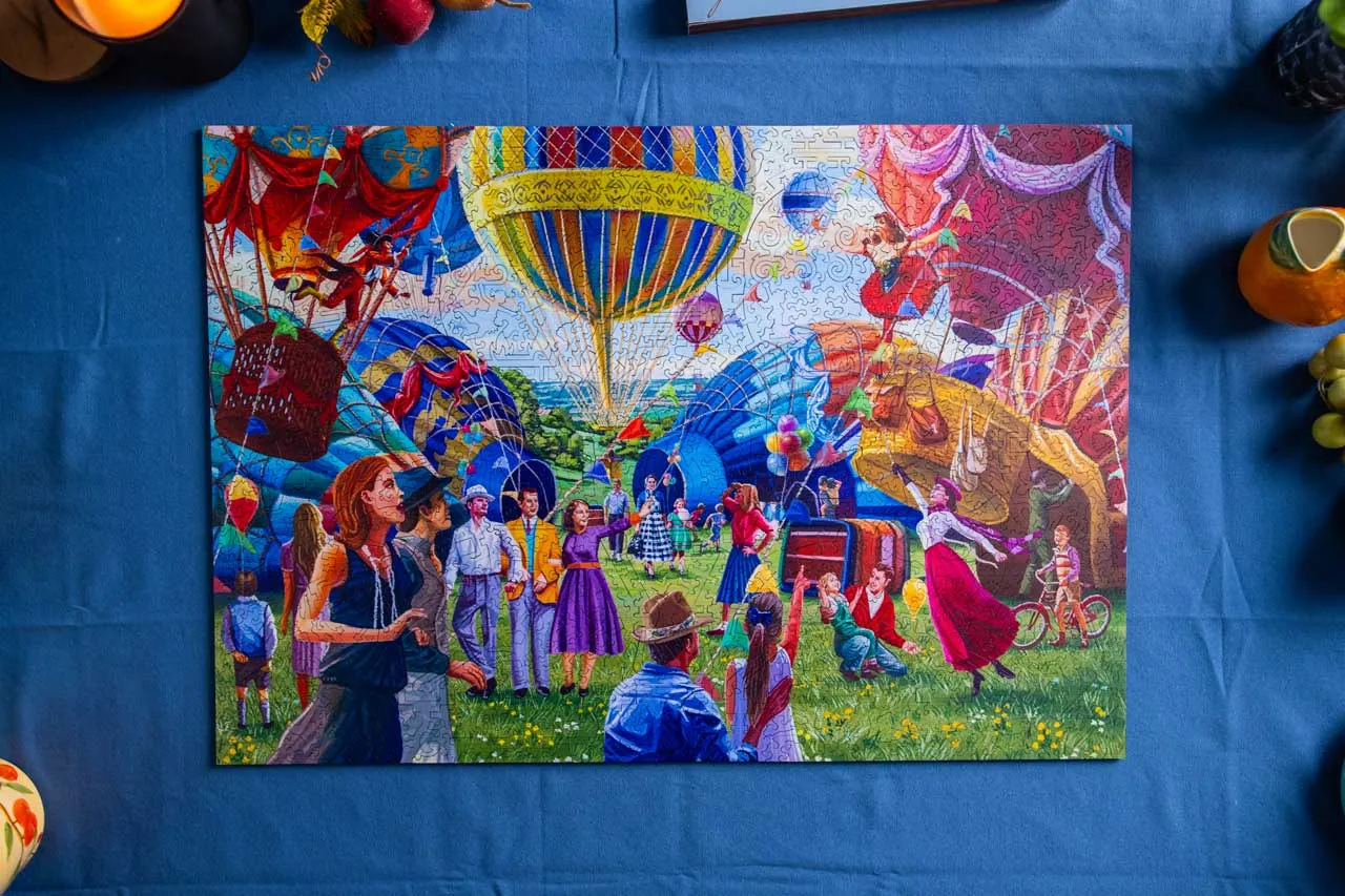 Mosaic Puzzles Aerial Circus puzzle din lemn 1000 piese 3D balon