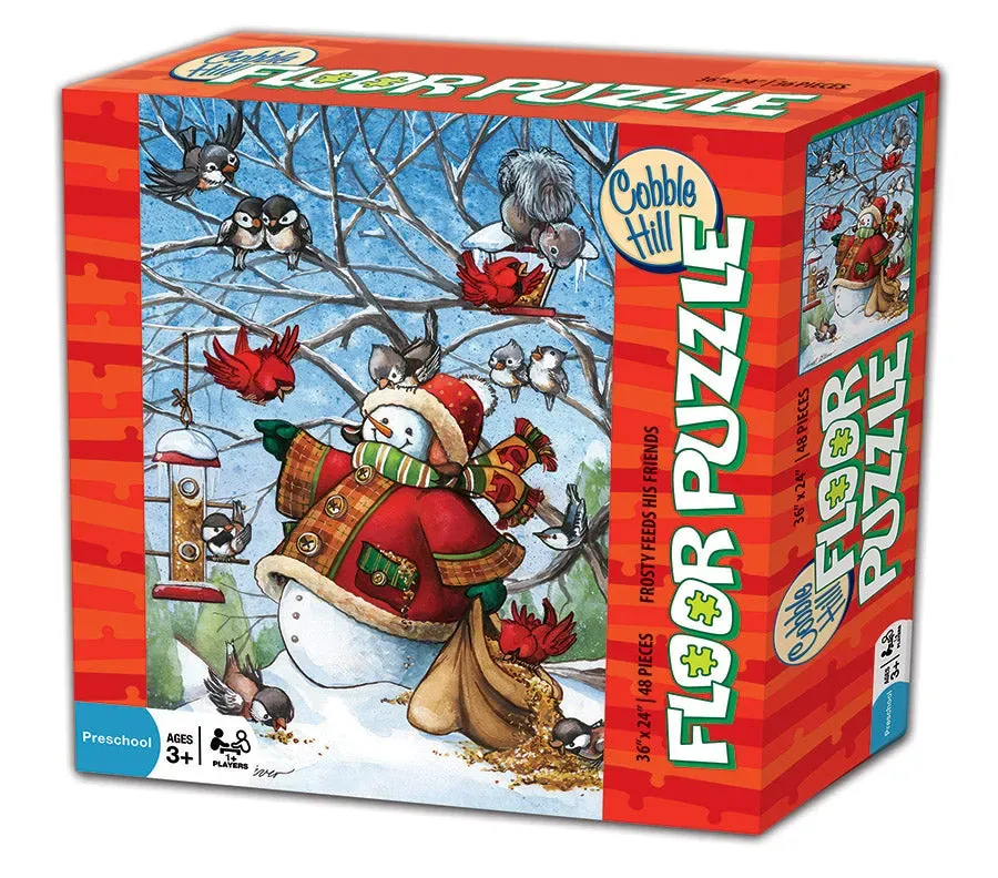 Cobble Hill Frosty Feeds His Friends puzzle podea 48 piese iarnă
