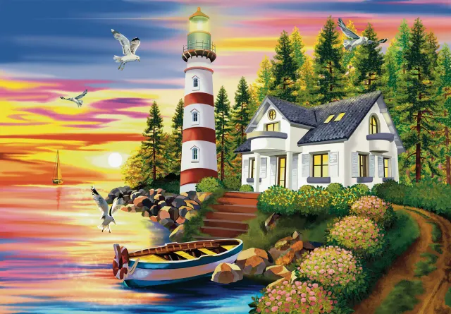 Mosaic Puzzles Lighthouse on Coast puzzle lemn 500 piese far