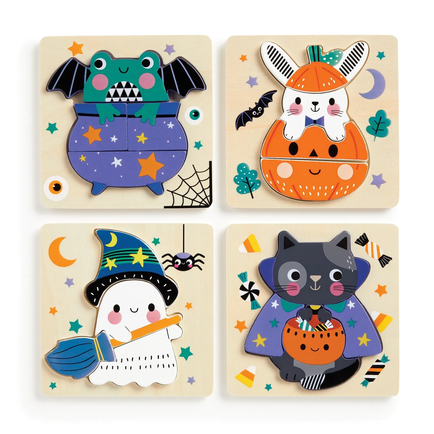 Mudpuppy Spooky Friends puzzle lemn set 4 bucati