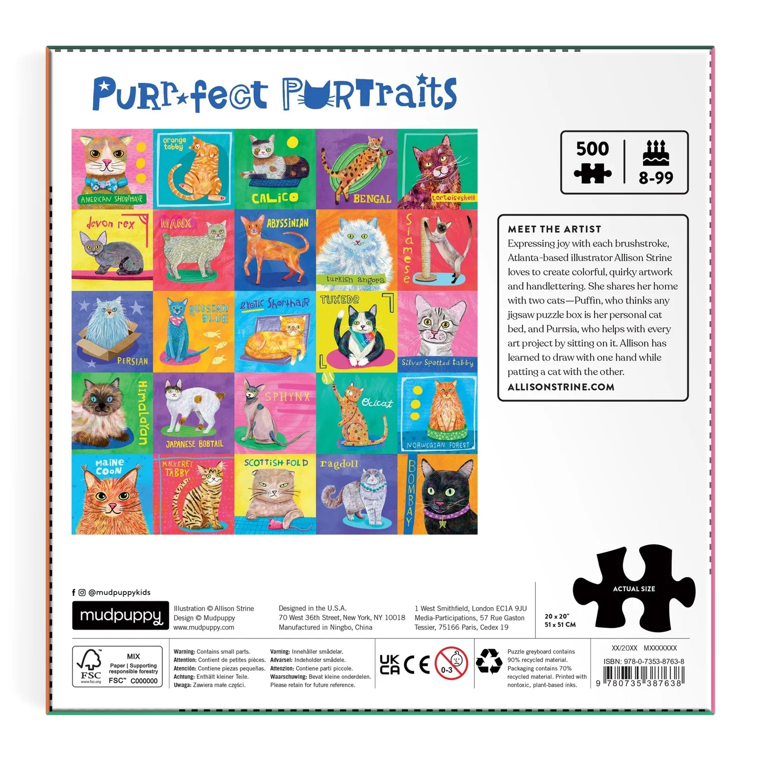 Mudpuppy Purr-fect Portraits 500 puzzle familie cu pisici