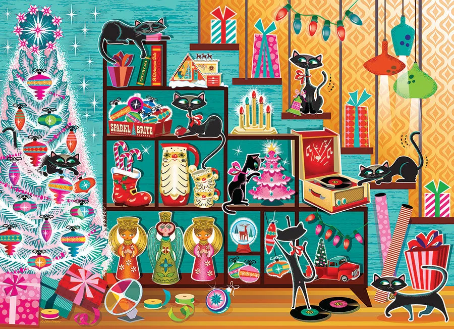 Cobble Hill Christmas Cats puzzle 1000 piese pisici