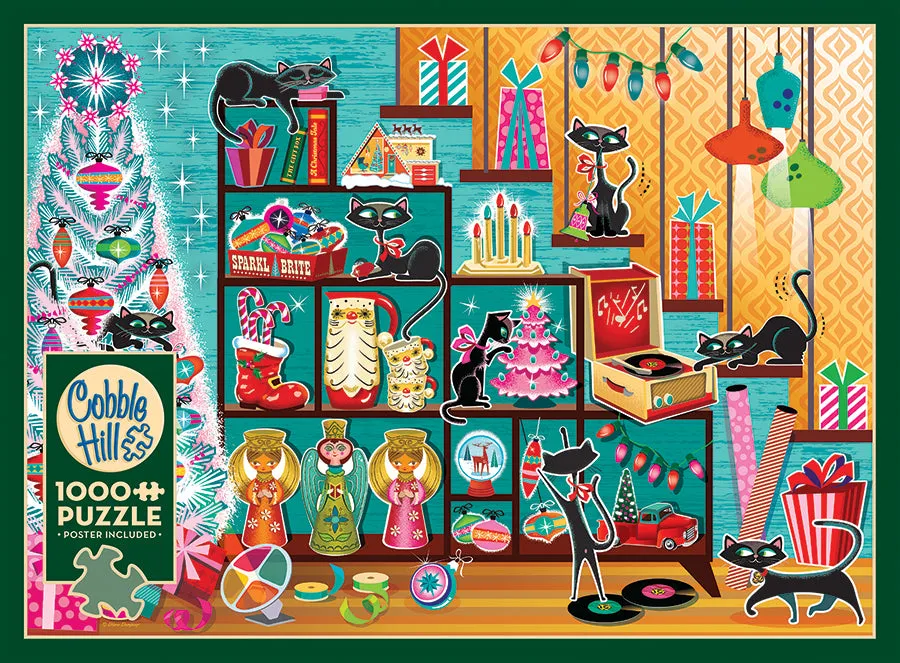 Cobble Hill Christmas Cats puzzle 1000 piese pisici