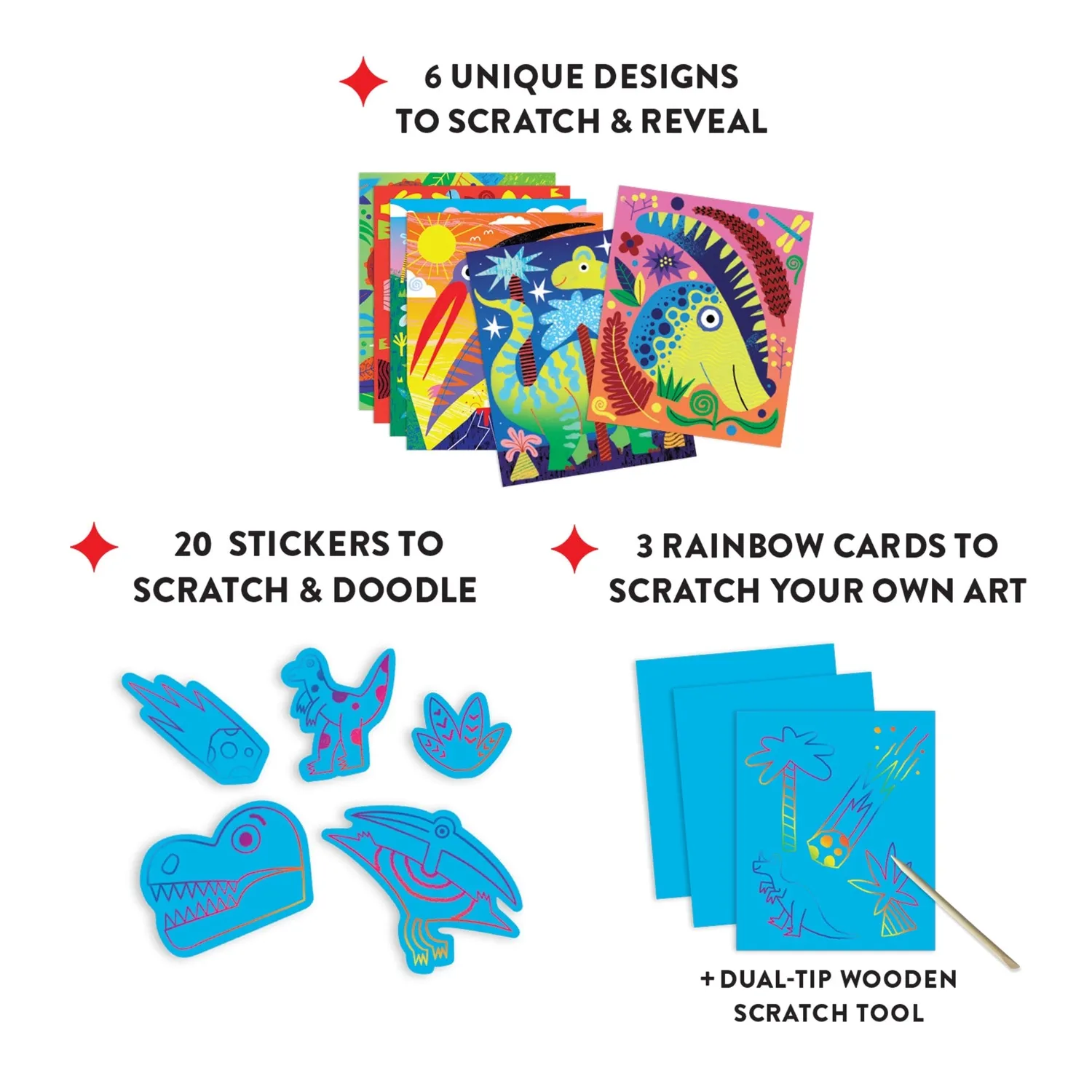 Mudpuppy Mighty Dinosaurs Scratch Magic kit razuibil dinozauri