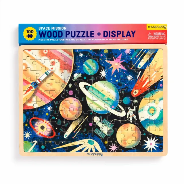 Mudpuppy Space Mission puzzle lemn 100 piese cu suport 5+ ani