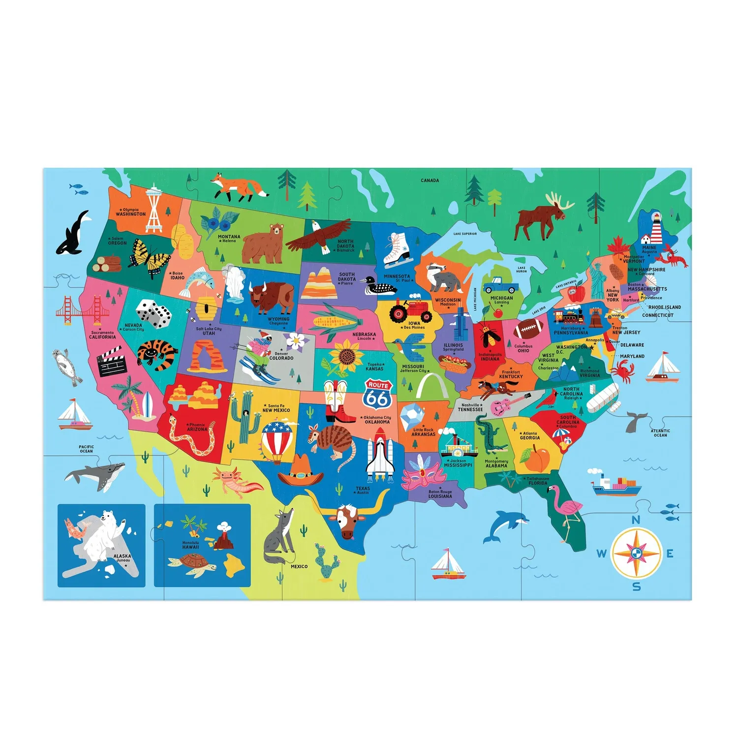 Mudpuppy Map of the U.S.A. puzzle podea 50 piese 51x76 cm