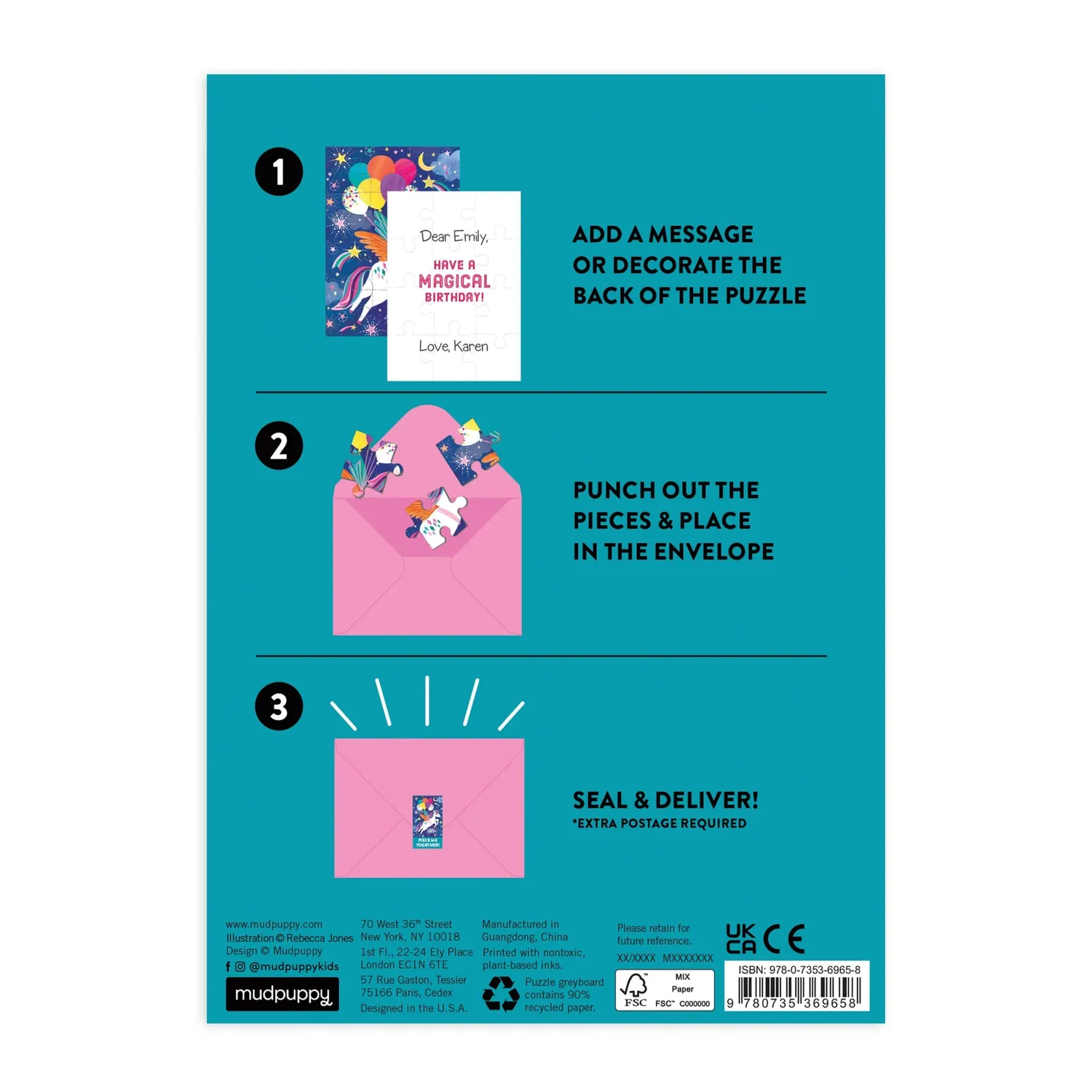Mudpuppy Unicorn Party puzzle felicitare 12 piese