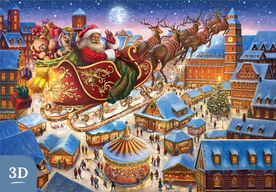 Mosaic Heritage 3D Santa's Sleigh Ride puzzle lemn 1000 piese Crăciun