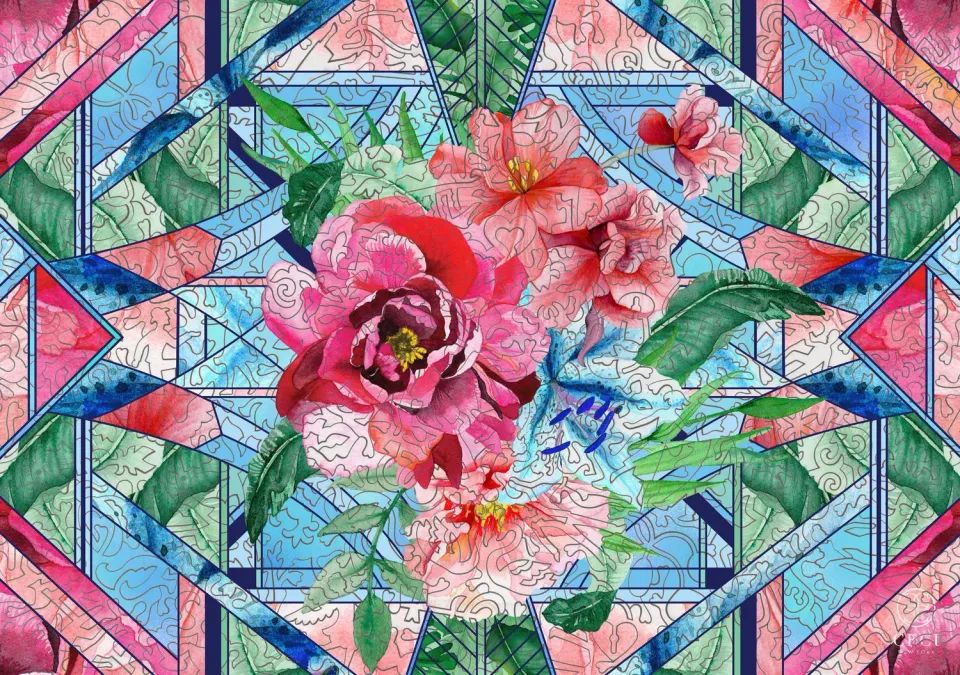 Mosaic Puzzles Stained Glass Peony puzzle lemn 500 piese flori