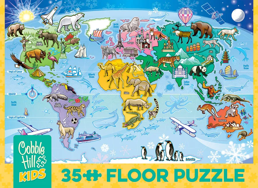 Cobble Hill Map of the World puzzle podea 35 piese