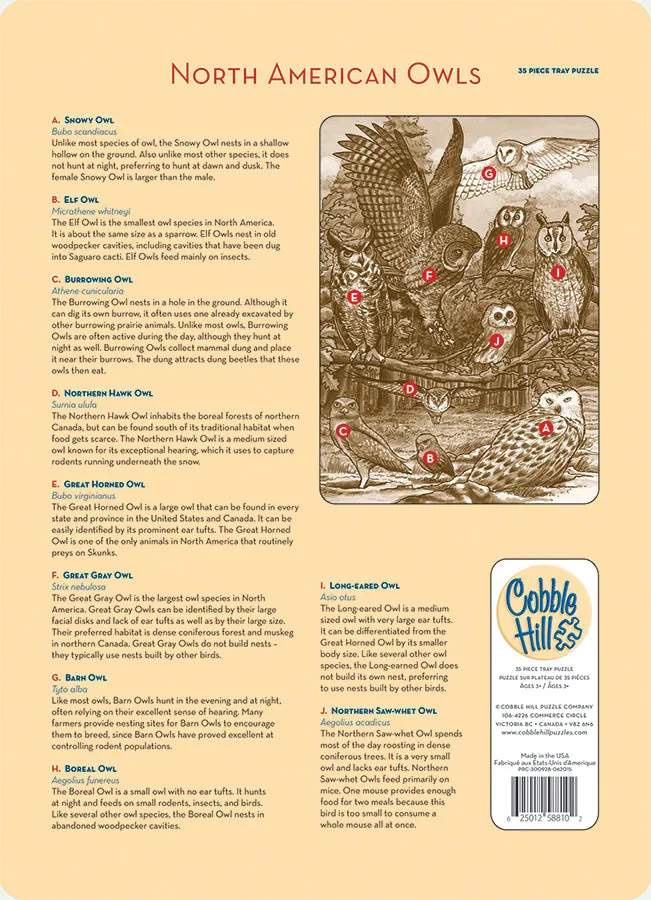 Cobble Hill North American Owls puzzle tava 35 piese copii