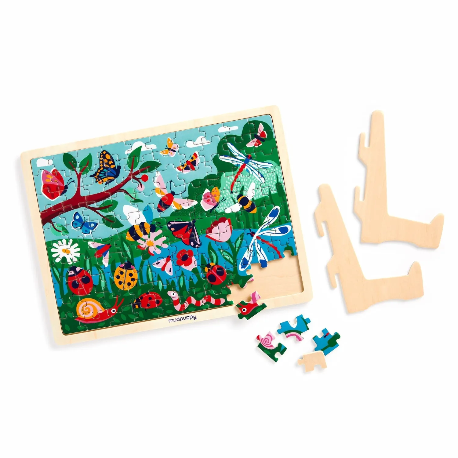 Mudpuppy Garden Life puzzle lemn 100 piese cu suport gradina