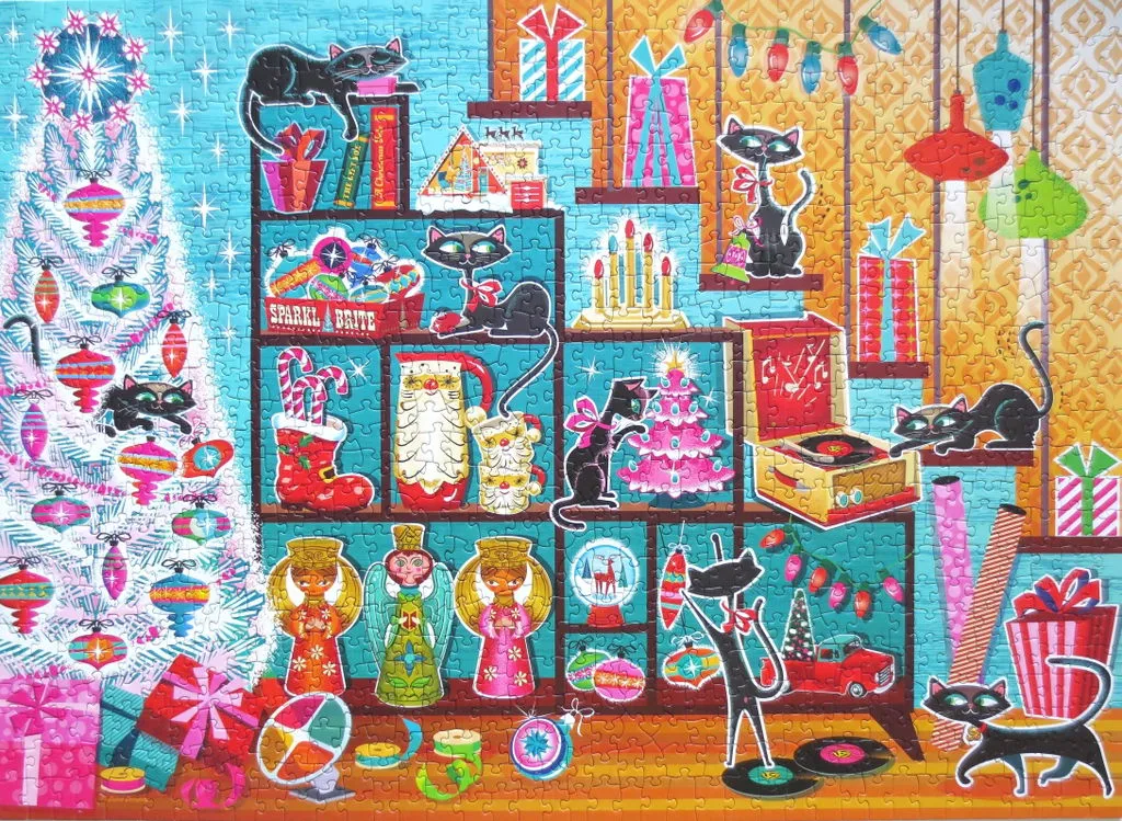 Cobble Hill Christmas Cats puzzle 1000 piese pisici