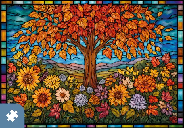 Mosaic Traditions Autumn Glass puzzle carton 1000 piese toamna