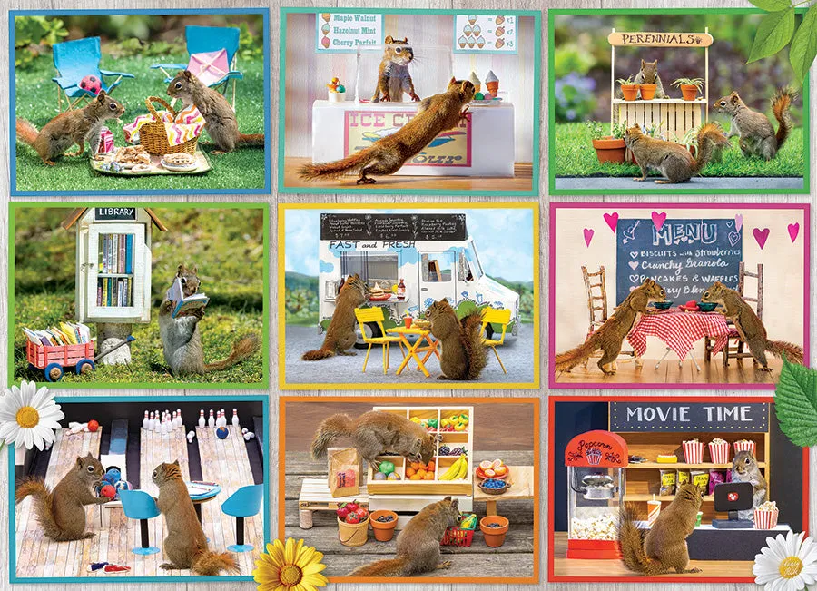 Cobble Hill Squirrels Around Town puzzle 1000 piese veverite