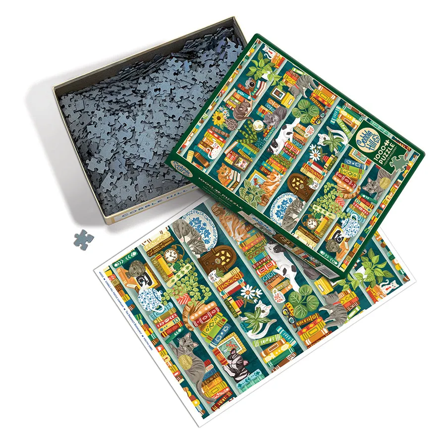 Cobble Hill Purrfect Bookshelf puzzle 1000 piese pisici