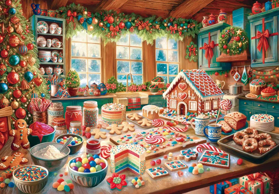 Mosaic Puzzles Gingerbread Feast puzzle lemn 100 piese Crăciun