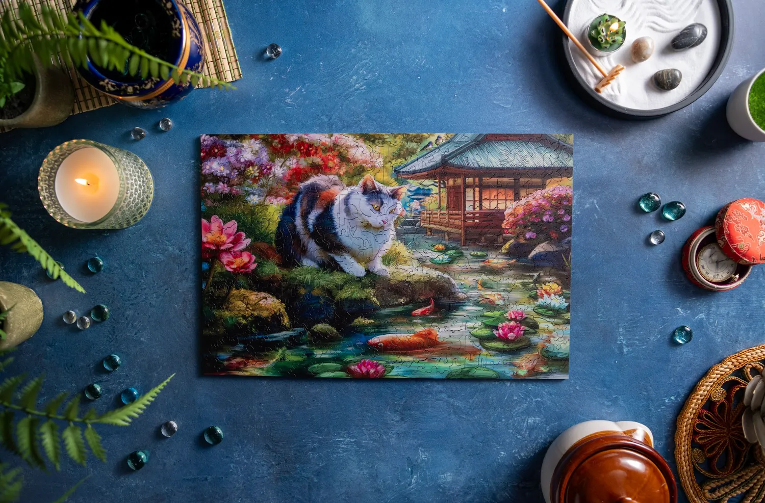 Mosaic Puzzles The Koi and the Kitty Encounter puzzle lemn 100 piese japonez