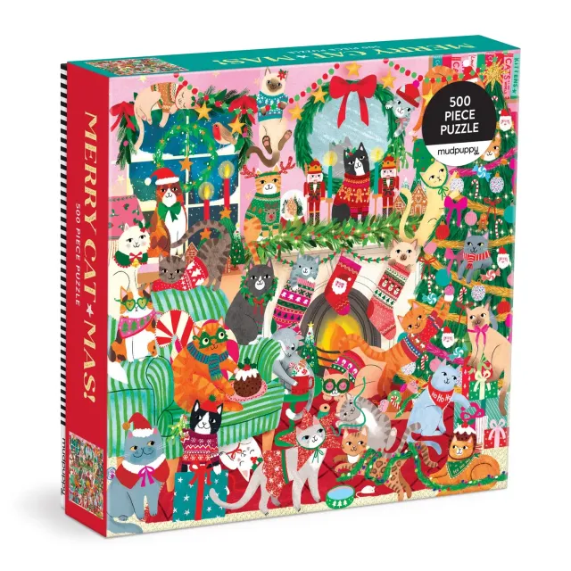 Mudpuppy Merry Catmas puzzle 500 piese pisici Crăciun
