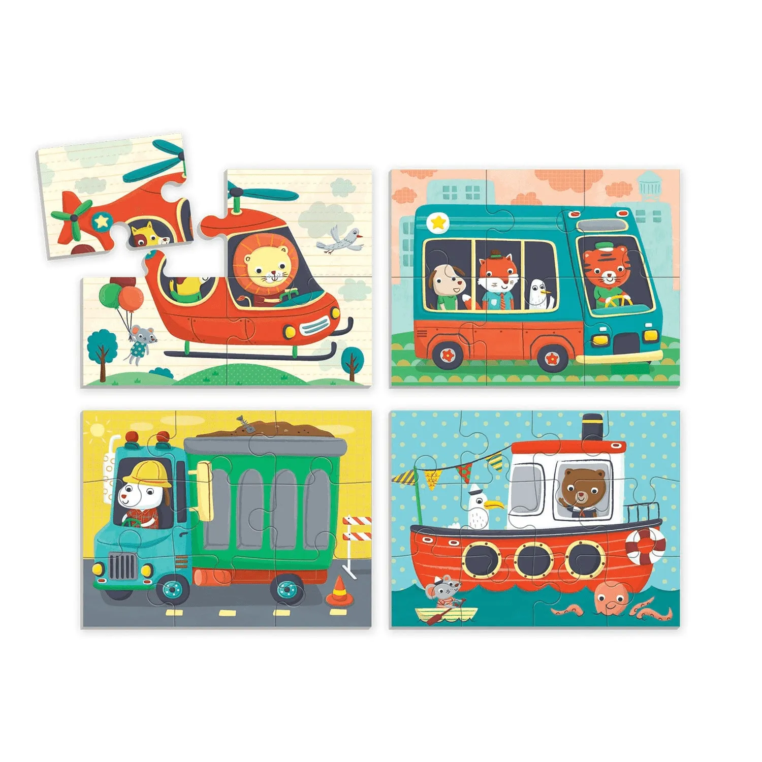Mudpuppy Transportation 4-in-a-Box puzzle copii 4-12 piese