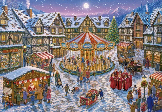 Mosaic Puzzles Christmas Village Carousel puzzle 500 piese Crăciun