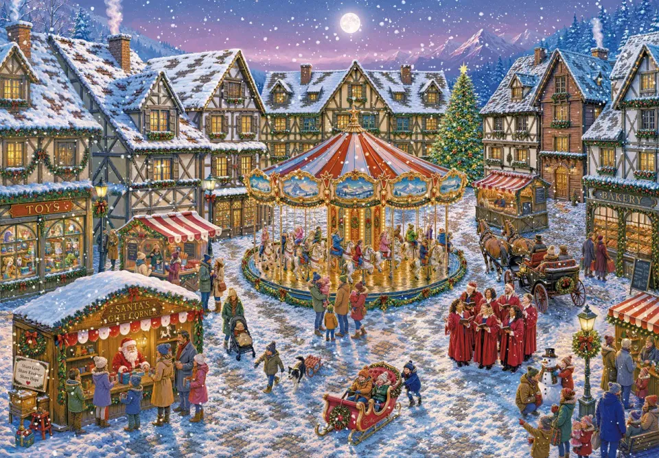 Mosaic Puzzles Christmas Village Carousel puzzle 500 piese Crăciun