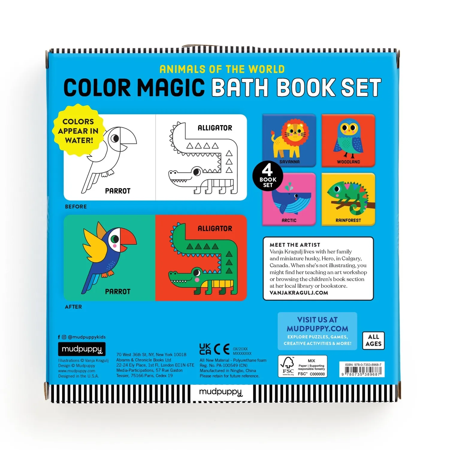 Mudpuppy Color Magic Animals of the World cărți baie 4 buc