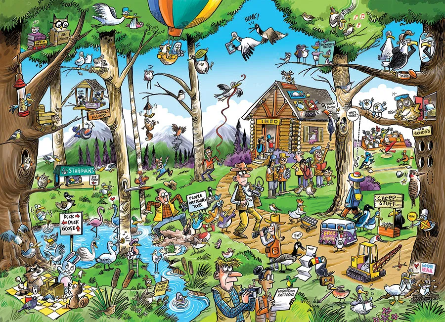 Cobble Hill DoodleTown Birdwatcher's Paradise puzzle 1000 piese pasari