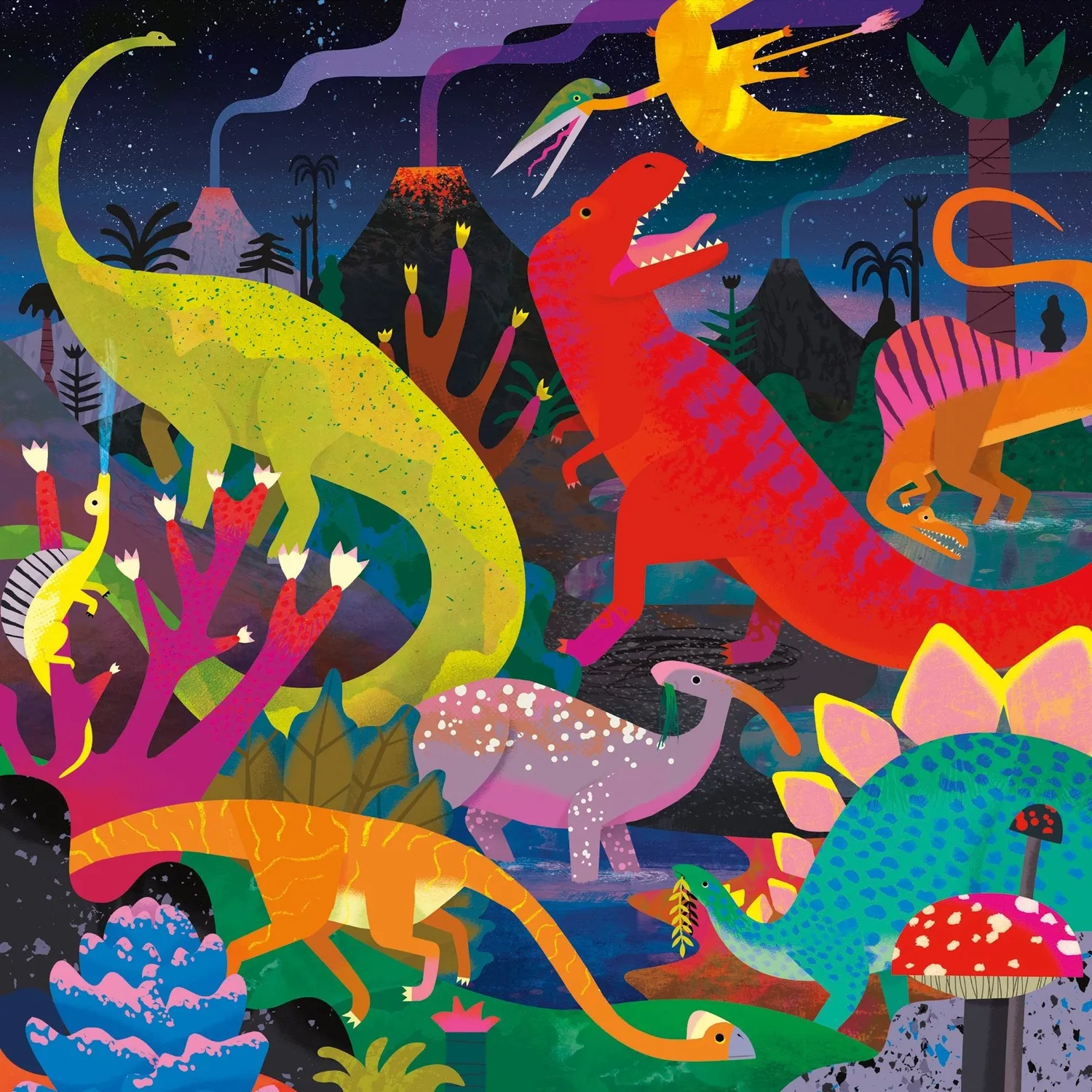 Mudpuppy Dinosaurs Illuminated puzzle 500 piese fosforescent
