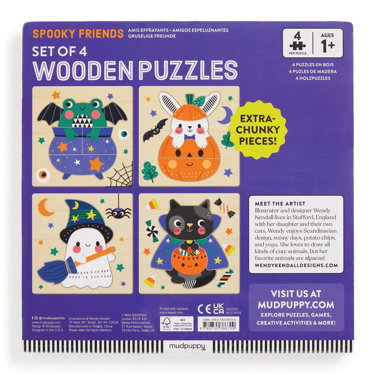 Mudpuppy Spooky Friends puzzle lemn set 4 bucati